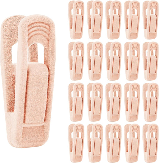 20 Pcs Velvet Hangers Clips, Non-Slip Clothes Hanger Clips Multi-Purpose Hanger Clips Strong Finger Flocked Clips for Pants Skirt Clothes Velvet Hanger (Pink)