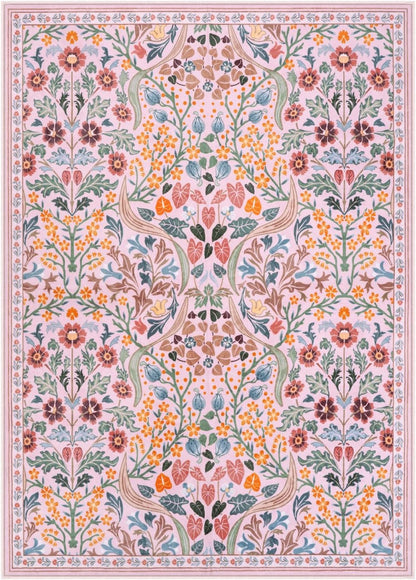 Moynesa Floral Washable Area Rug 5x7, Pink Rugs for Bedroom Soft Living Room Rug, Non Slip Ultra Thin Boho Rug for Nursery Flower Indoor Floor Carpet for Girls Room Dorm, Pink