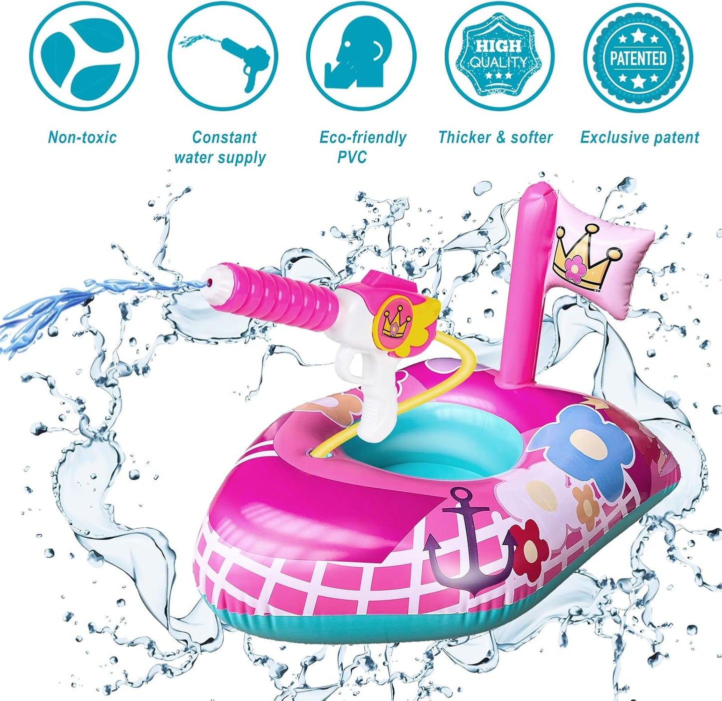 Inflatable Pool Floats Kids-Girls Pool Toys for Toddlers Ages 3-8, Kids Floats for Swimming Pool, Pink Princess Pool Floaties for Summer Water Toys