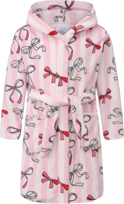 Girls Fleece Hooded Robes Soft Plush Bathrobe for Kids 2-16 Years