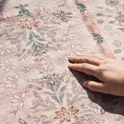 jinchan Runner Rug 2x5 Kitchen Washable Rug, Vintage Floral Carpet Hallway Mat with Non Slip, Runner Rugs Low-Pile Carpet for Bedroom Bathroom Laundry Room Living Room (Dusty Pink)