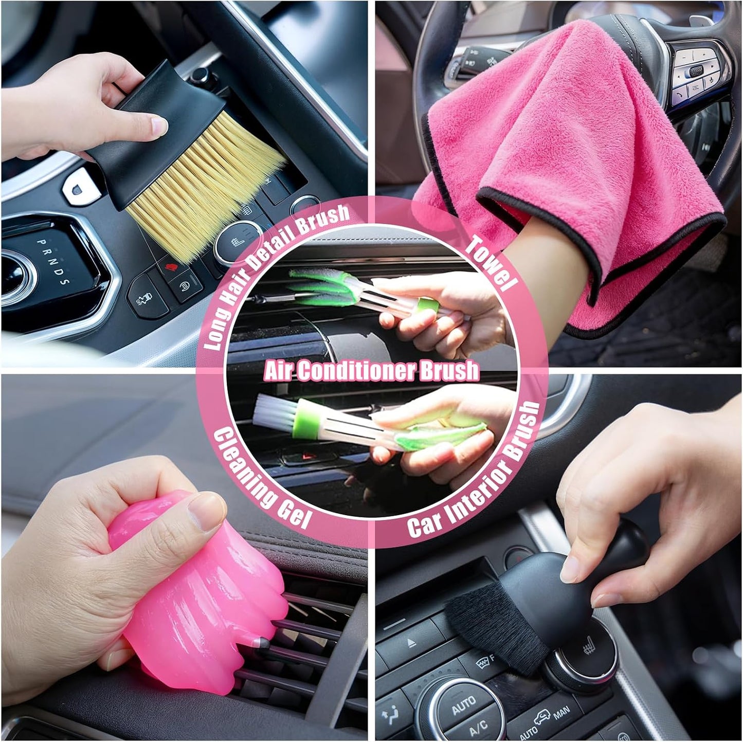 Car Cleaning Kit, Car Vacuum Interior Detailing Cleaner Kit with High Power Handheld Vacuum, Brush Set, Windshield Tool, Duster, Towels, Complete Car Care Tools for Women (Pink)