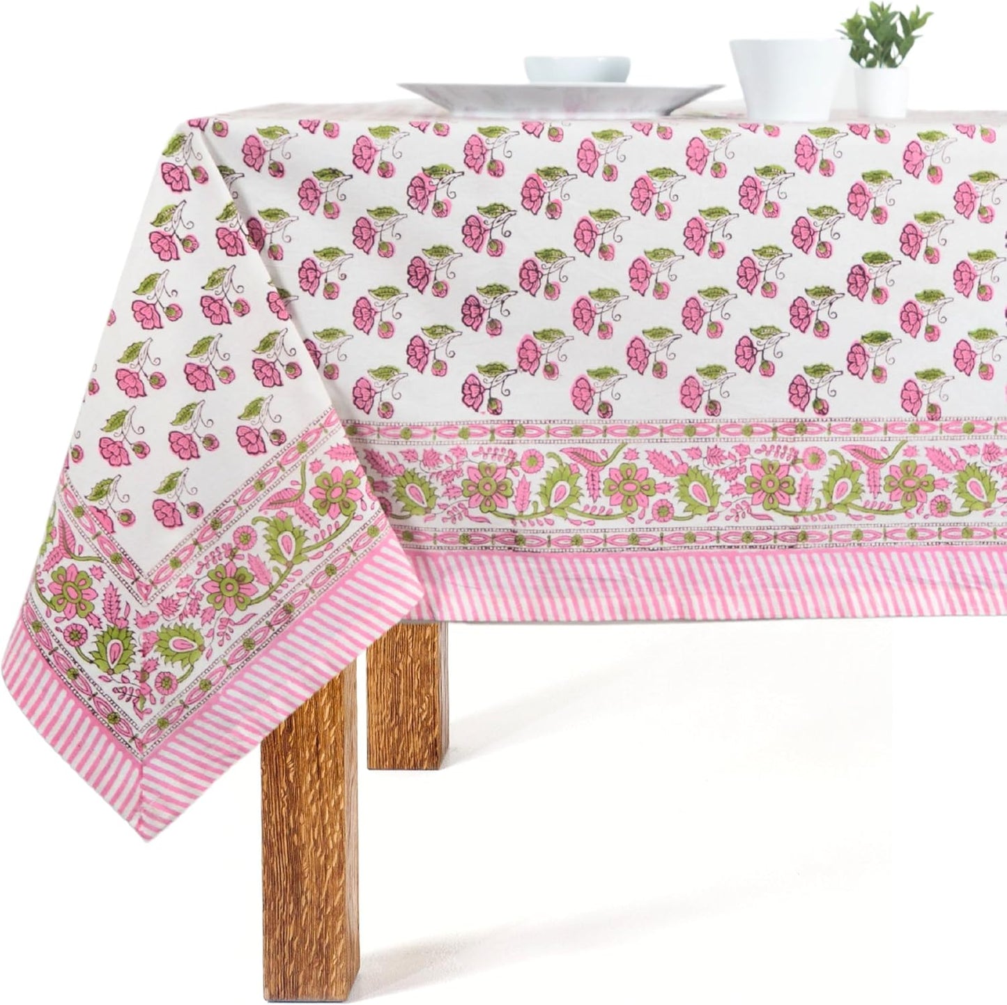 Block Print Table Cloth- 60x120 Inch Rectangle 100% Cotton Handmade Pre-Shrink, Washable for Spring, Kitchen & Dining Perfect for Patio, Indoor & Outdoor, Farmhouse