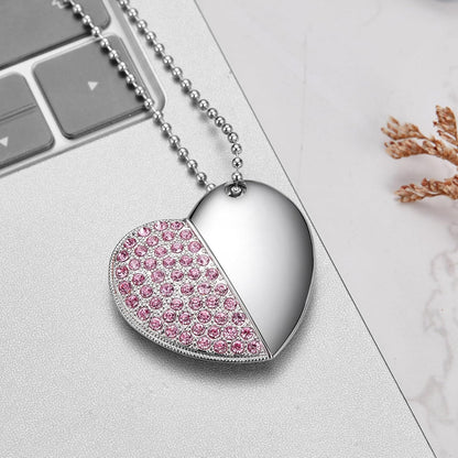 USB Flash Drive, 16GB/32GB/64GB/128GB USB2.0 Heart Shape Memory Stick Date Storage Pendrive Thumb Drives with Chain（64GB,Pink Heart