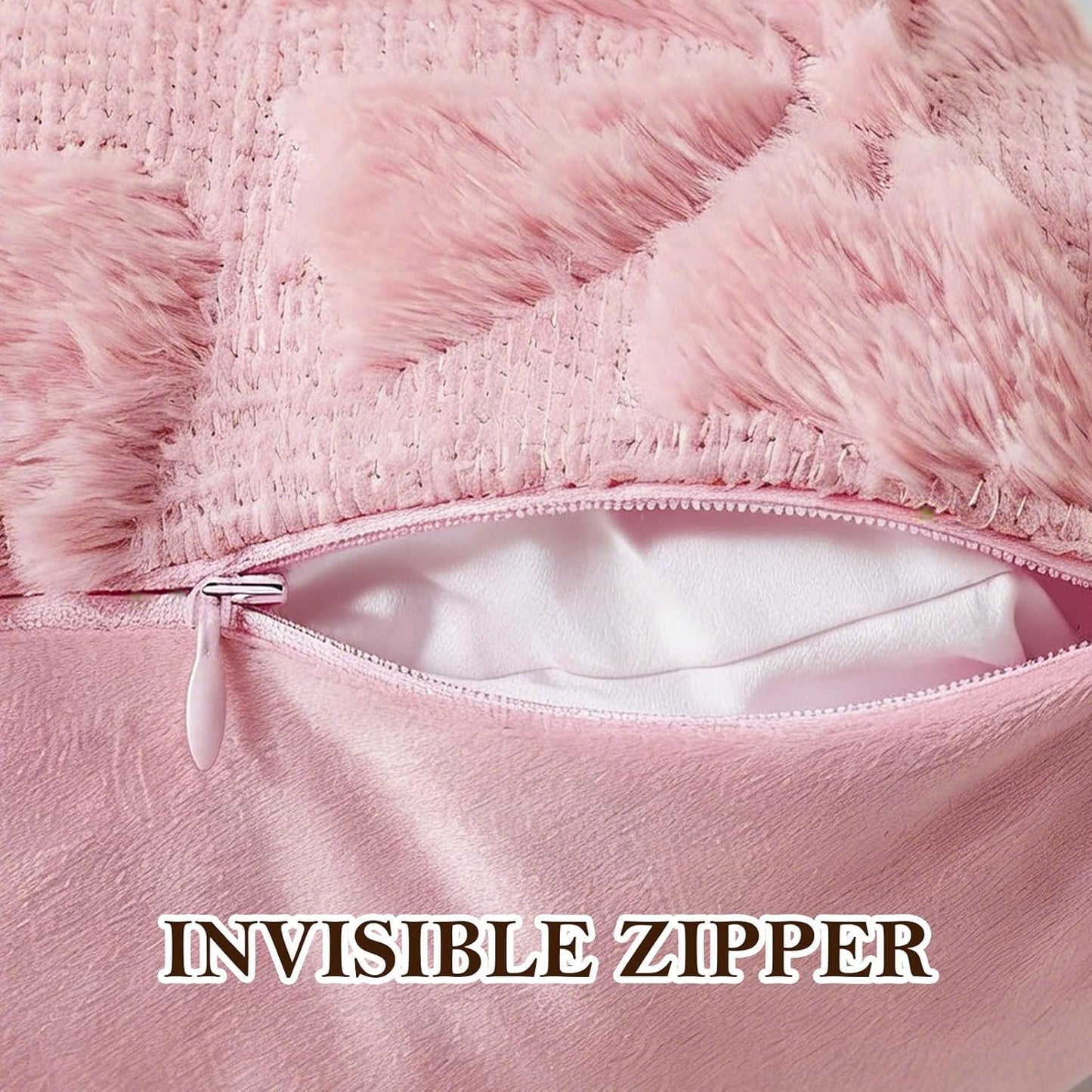 Pink Bow Throw Pillow Covers 18x18in, Pink Throw Pillow Cases Set of 4, White Bow Pillow Covers Decorations Faux Fur Soft, Bowknot Preppy Stuf Pillowcovers for Holiday Sofa Couch Home Decor