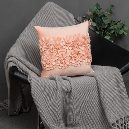 JWH Handmade 3D Flower Throw Pillow Covers Decorative Floral Accent Cushion Cover Velvet Pillowcase for Car Bed Couch Bedroom Decor 18x18 Inch Blush Pink