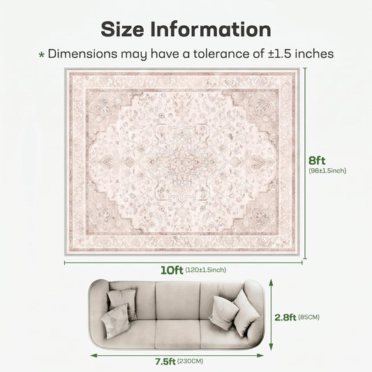 Marsail 8x10 Area Rugs,Rugs for Living Room,Bedroom,Machine Washable Area Rugs,Vintage Rug with Floral,Soft&Slip-Resistant Large Area Rug with Reinforced Bound Edges,Pink Rug
