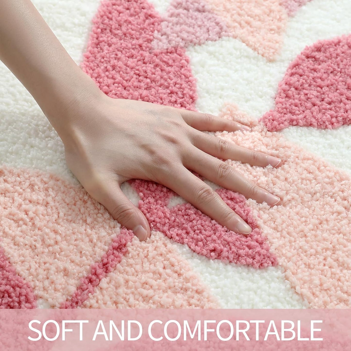 Gibelle Pink Bathroom Rug, Non-Slip Strong Water Absorbent Plush Microfiber Bath Mat, Machine Washable Bathroom Floor Mat Shower Rug Cute Leaves Bathmat Indoor Doormat, 20"x32"