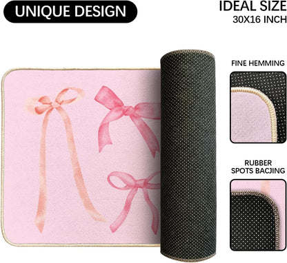 Coquette Pink Bow Welcome Mat Floor Mats, Pink Kitchen Bathroom Doormat, Indoor Front Door Bathroom Bow Decor, Gifts for Teen Girls, 30 x 16 Inch