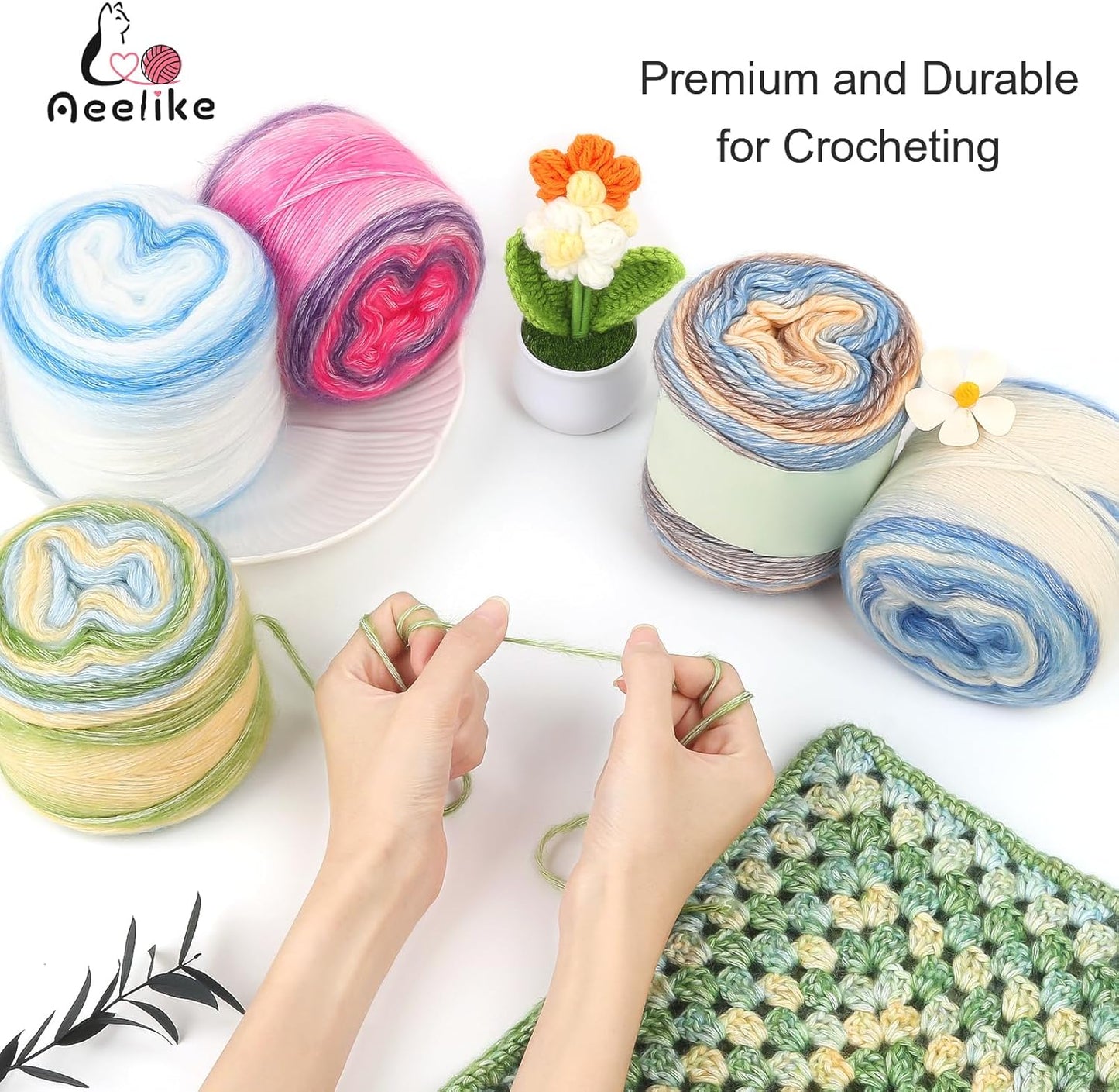 Aeelike Gradient Yarn, 6 Skeins Ombré Fairyland Yarn for Crocheting 100g (3.52 oz) 245m (267 Yards) # 3 Light Weight, Vibrant Cake Yarns for Making Colorful Blanket Scarves Hat, Pink Yellow Gradient