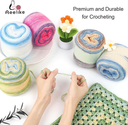Aeelike Gradient Yarn, 6 Skeins Ombré Fairyland Yarn for Crocheting 100g (3.52 oz) 245m (267 Yards) # 3 Light Weight, Vibrant Cake Yarns for Making Colorful Blanket Scarves Hat, Pink Yellow Gradient