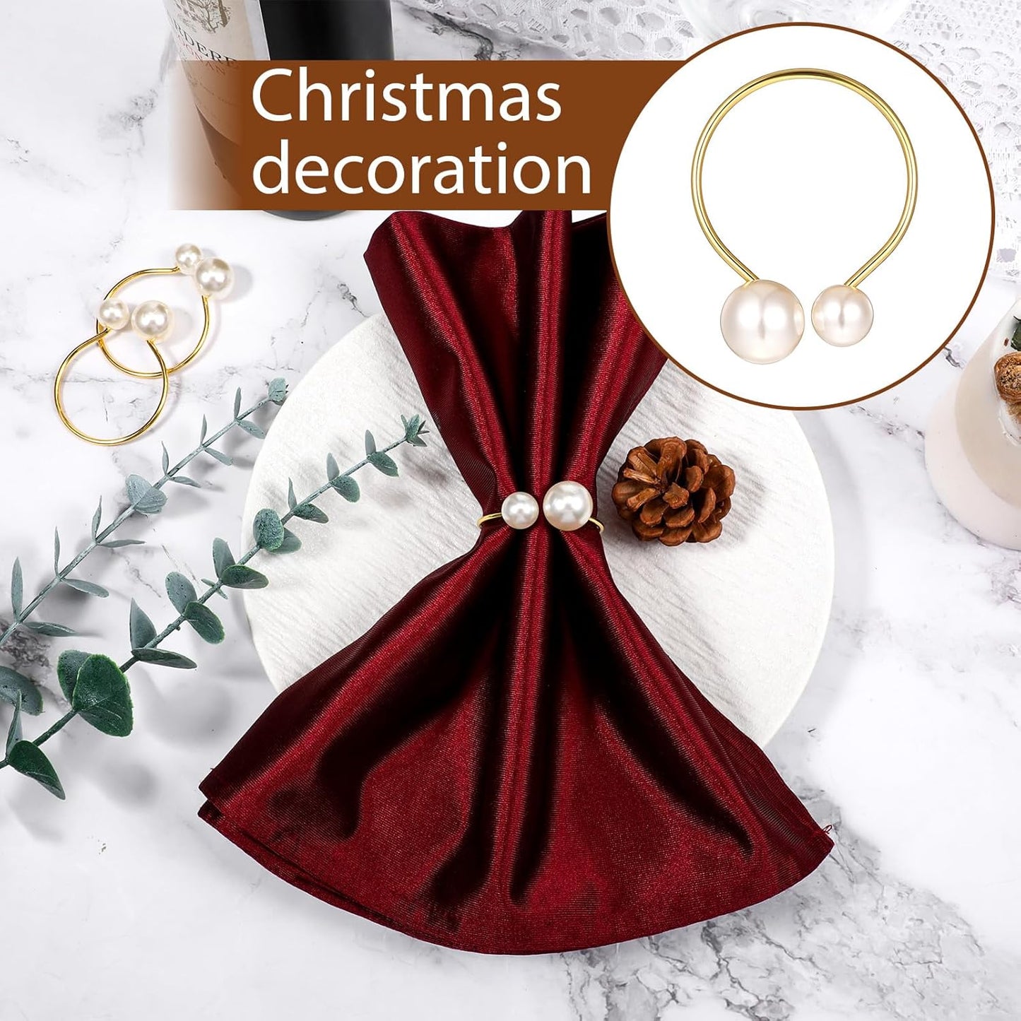 Set of 42 Pearl Napkin Rings, Gold Napkin Ring Holders with Faux Pearls Scratch-Resistant Serviette Ring Buckle for Wedding Christmas Holiday Party Dinning Table Setting Supplies