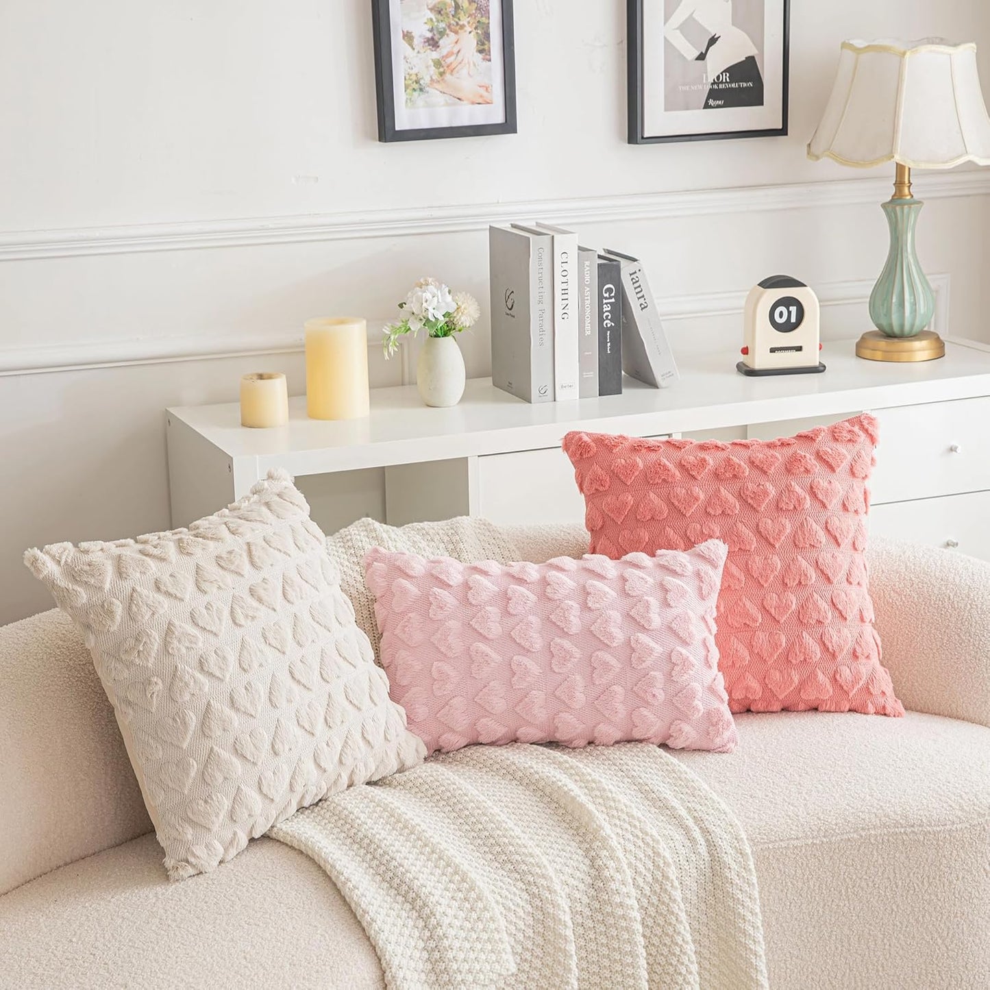 AQOTHES Set of 2 Heart Love Cute Pink Decorative Valentines Throw Pillow Covers 12x20, Soft Plush Faux Fur Pillow Covers for Couch Sofa Home Valentines Day Decoration