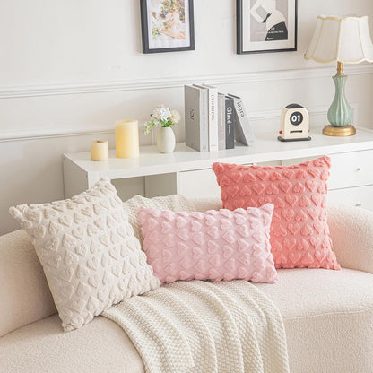 AQOTHES Set of 2 Heart Love Cute Pink Decorative Valentines Throw Pillow Covers 12x20, Soft Plush Faux Fur Pillow Covers for Couch Sofa Home Valentines Day Decoration