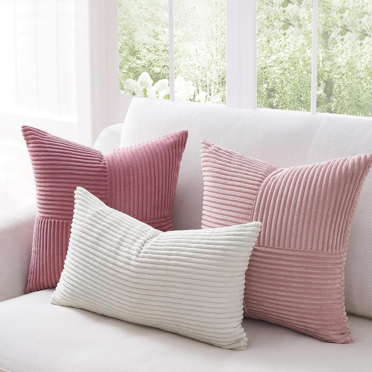 Topfinel BlushPink Throw Pillow Covers 20x20 Set of 4,Baby Pink Boho Soft Corduroy Home Decor Cushion Cases for Couch,Living Room,Bedroom,Sofa,Balcony and Outdoor (50 * 50 cm)