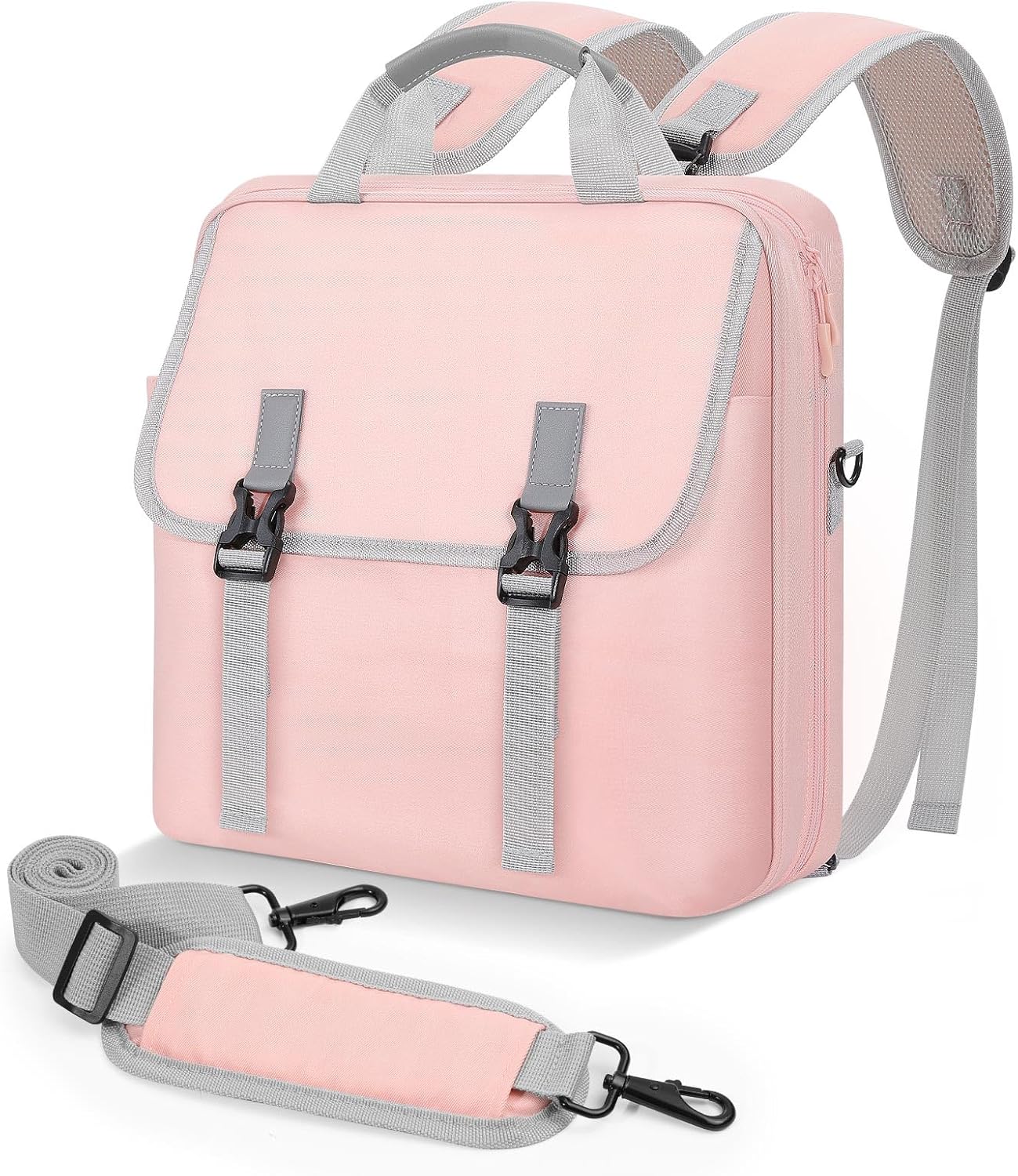 MoKo Zipper Binder Bag, 2 Inch 3 Ring Zipper Binder with Detachable Backpack Strap + Shoulder Strap, 500 Sheets Capacity, Multi-Pocket School Bag Fits 13'' Tablets, 14'' Laptops, Books, Pink