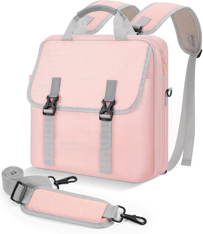 MoKo Zipper Binder Bag, 2 Inch 3 Ring Zipper Binder with Detachable Backpack Strap + Shoulder Strap, 500 Sheets Capacity, Multi-Pocket School Bag Fits 13'' Tablets, 14'' Laptops, Books, Pink