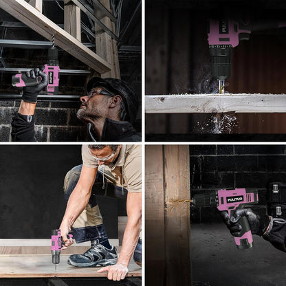 PULITUO 12V Pink Cordless Drill Set Power Drill Kit with Battery and Charger,electric drill home improvement,3/8-Inch Keyless Chuck,Built-in LED,21+1 Torque Setting