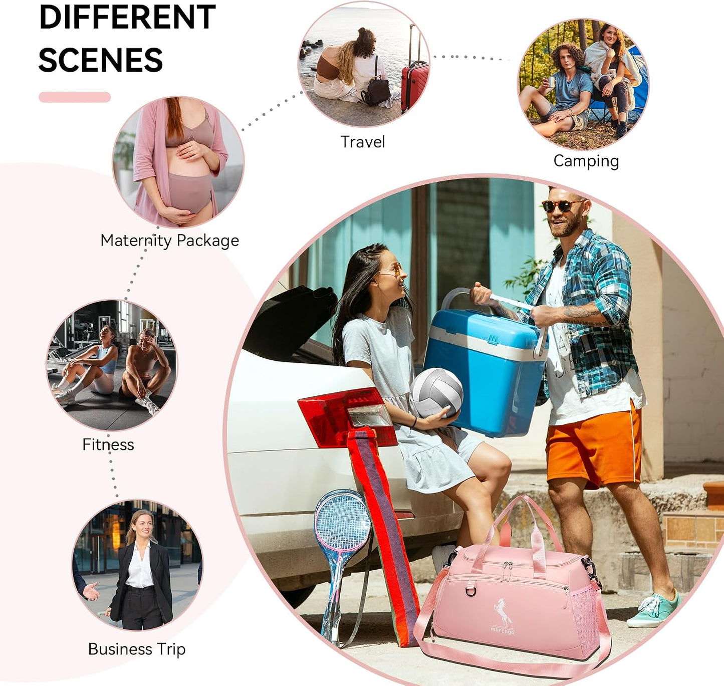 Marengo Gym Bag for Women & Men Lightweight Travel Duffle Bag with Shoe & Wet Compartment - for Travel, Sports, Dance, Yoga & Swimming Workout, Gifts for Women, Pink