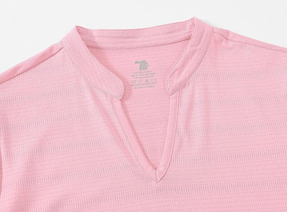 BASUDAM Women's Golf Polo Shirts V-Neck Short Sleeve Collarless Tennis Running T-Shirts Quick Dry