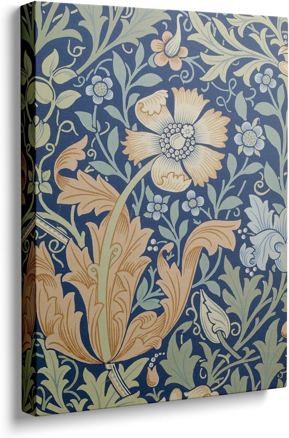 Niwo ART - Blue and Peach Garden Bloom, William Morris (1834–1896) Art - Part A, Canvas Wall Art Home Decor, Gallery Wrapped Painting, Stretched, Framed Ready to Hang (24"x20"x1.5")