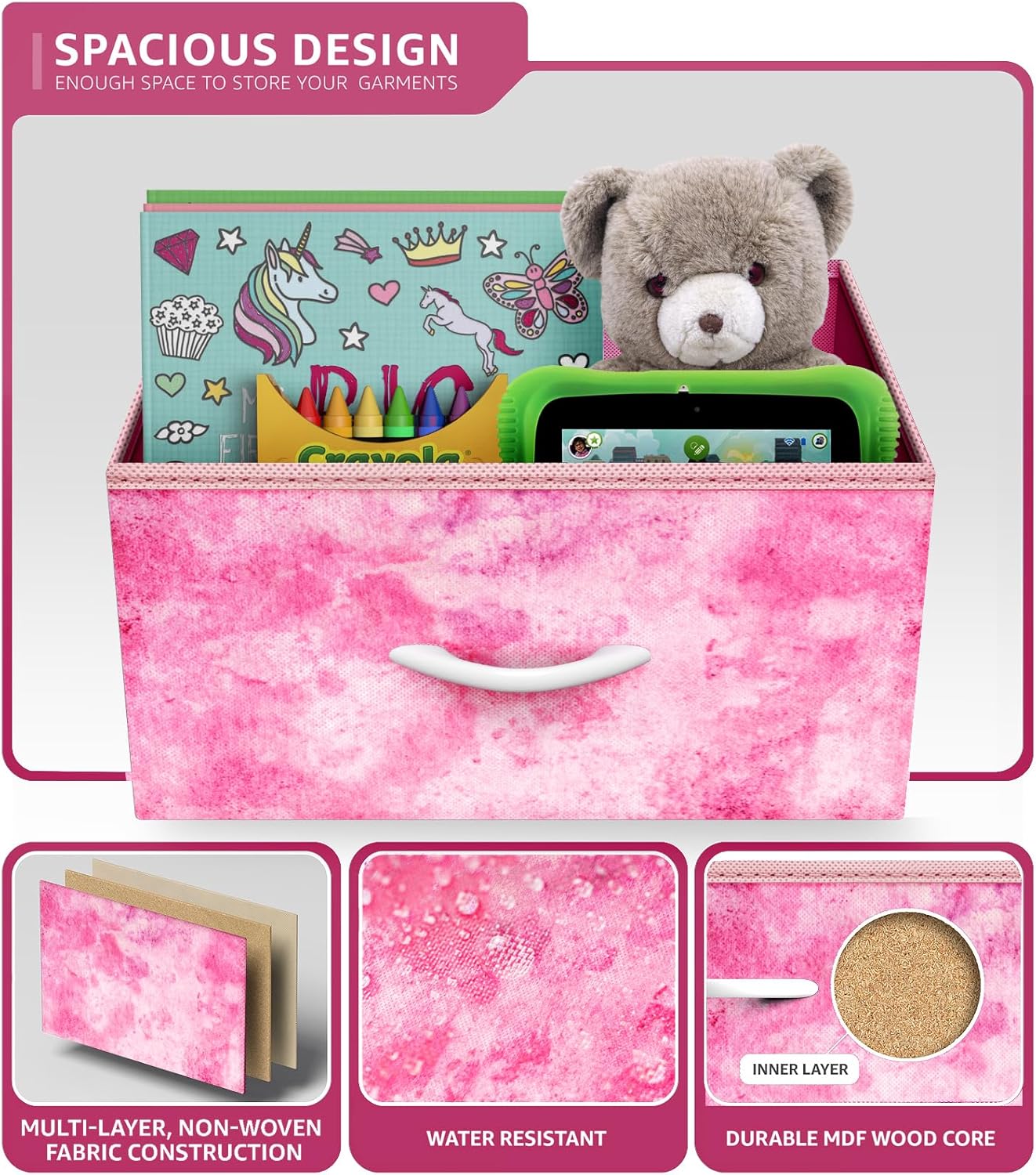 Sorbus Nightstand Storage Organizer Chest with 3 Drawers - Kids Girls, Boys Bedroom Furniture Chest for Clothes, Closet Organization - Steel Frame, Wood Top, Tie-dye Fabric Bin (3-Drawer, Pink)