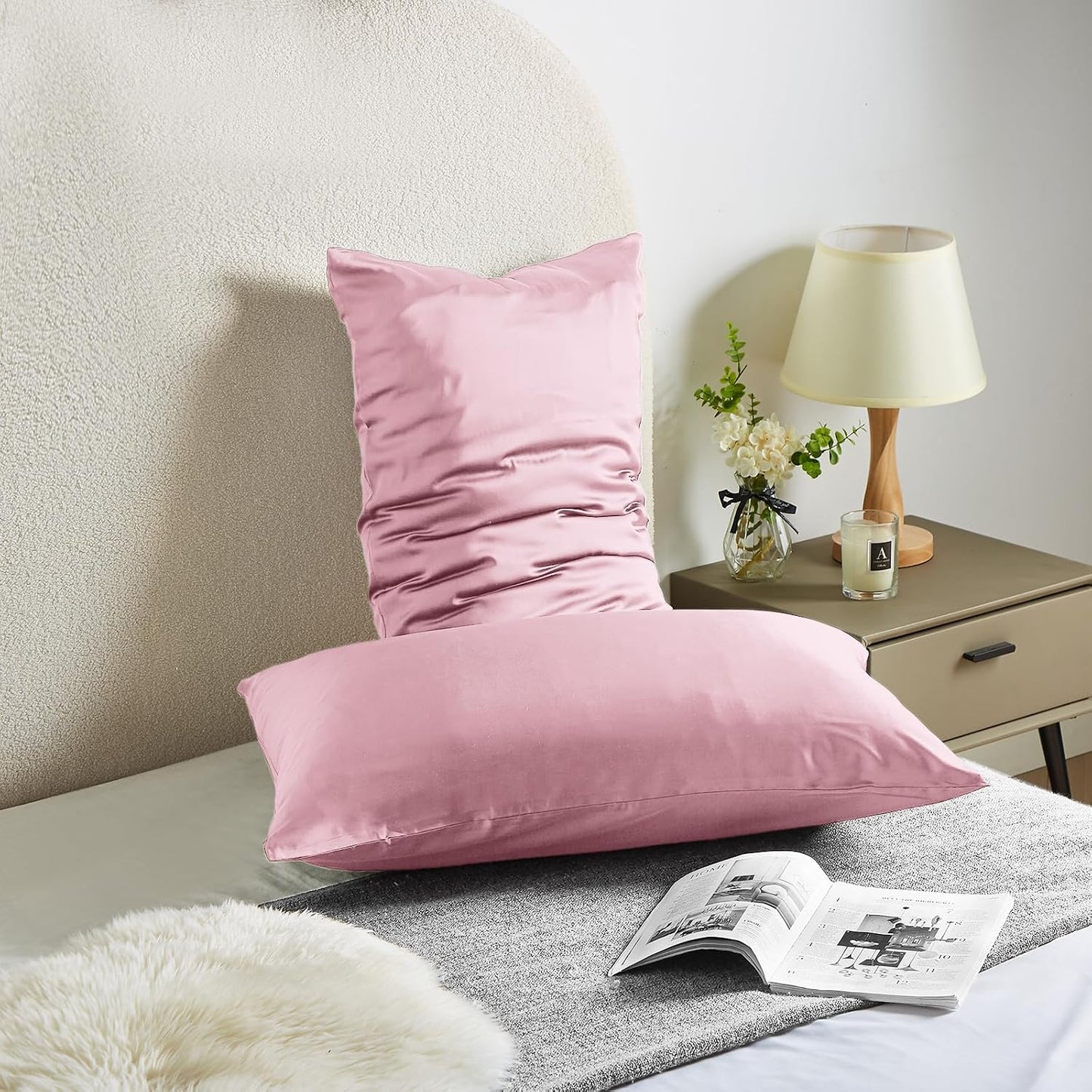 Silk Pillow Cases with Zipper,Mulberry Pillow Case,Pink,Standard,2 Pack | 20x26 Silk Pillowcase for Hair and Skin,Luxury Hypoallergenic Pillow Cover Women Bed Sleep,Soft Breathable Smooth,for Gift