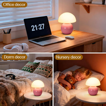 Cute Small Mushroom Lamp Decor,USB-Plug in Bedside Table Lamps with 3-Temperature LED Bulb Dimmable,Modern Aesthetic Home Decor for Livingroom/Bedroom/Dorm/Nursery (Pink with Plug)