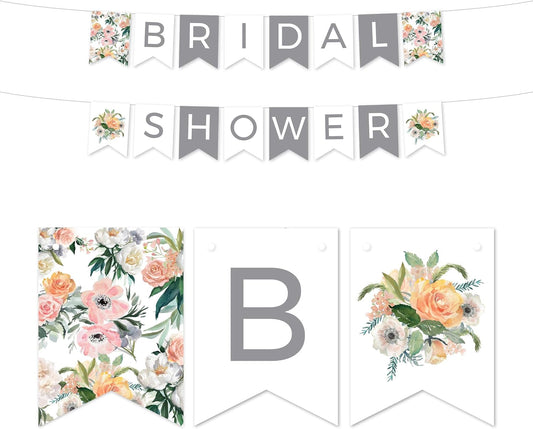 Andaz Press Peach Coral Floral Garden Party Wedding Collection, Hanging Pennant Party Banner with String, Bridal Shower, 5-Feet, 1 Set
