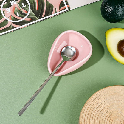 Koythin Ceramic 2-Piece Spoon Rest Set, Coffee Spoon Holder with Teaspoon, Minimalism Kitchen Decor for Stirrer, Mini Coffee Bar Accessories with Spoons for Afternoon Tea (Pink)