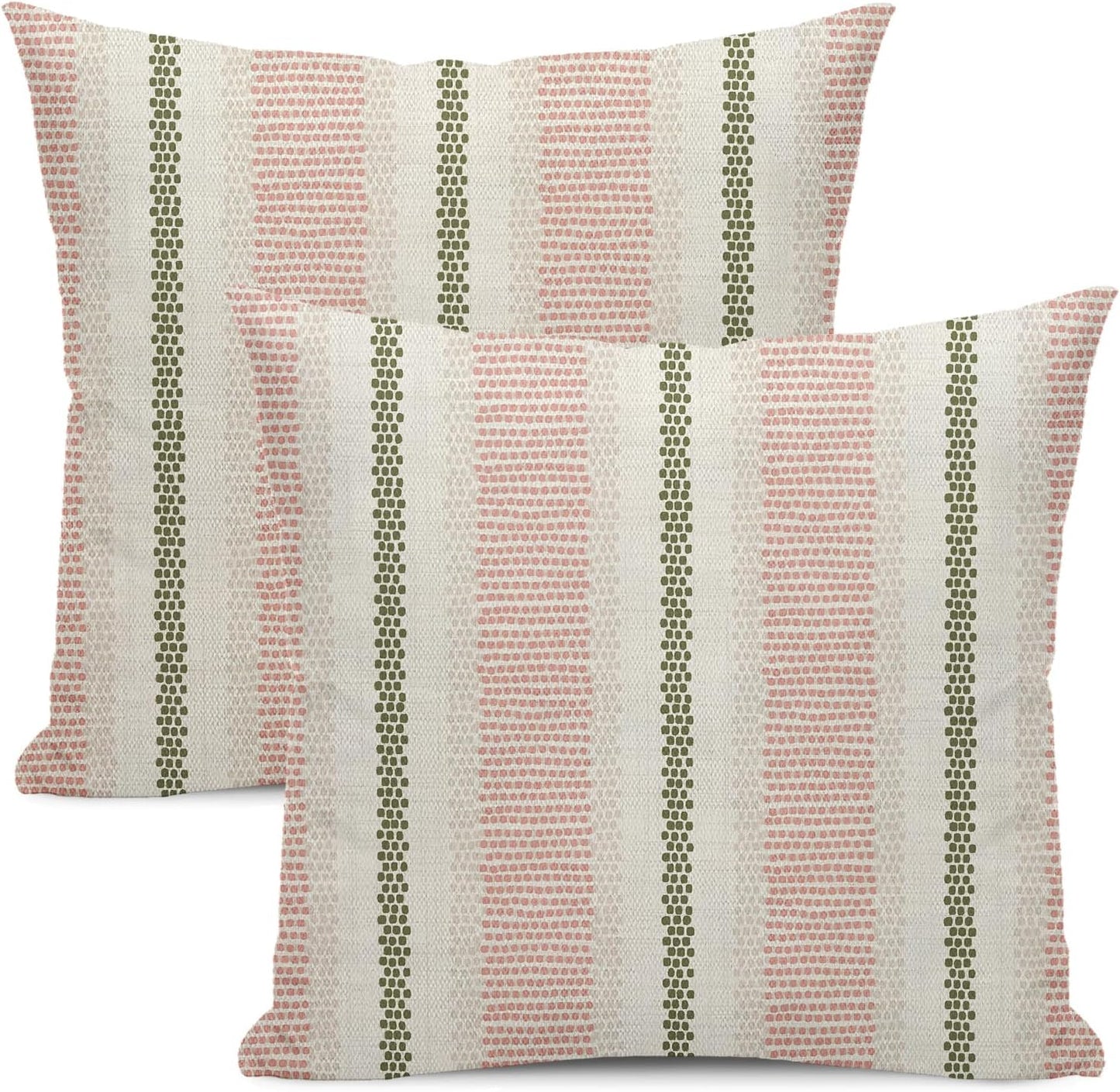 Pink Sage Green Pillow Covers 18x18 Inch 2 Pcs Boho Preppy Polka Dots Striped Decor Throw Pillows Modern Geometric Outdoor Farmhouse Decoration Pillowcase Linen Cushion Cover for Couch Sofa