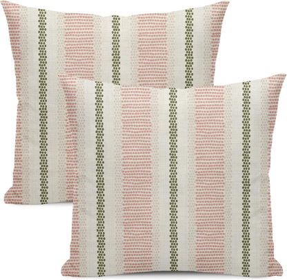 Pink Sage Green Pillow Covers 18x18 Inch 2 Pcs Boho Preppy Polka Dots Striped Decor Throw Pillows Modern Geometric Outdoor Farmhouse Decoration Pillowcase Linen Cushion Cover for Couch Sofa