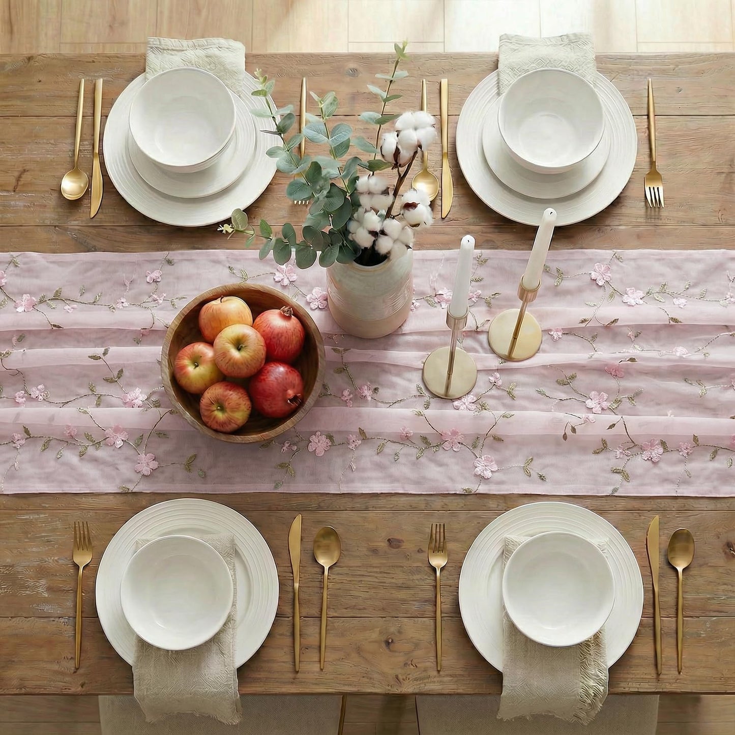 Artoid Mode 3D Flower Pink Gauze Embroidery Table Runner 120 Inch 10FT, Tulle Seasonal Spring Kitchen Dining Holiday Table Decor for Home Party
