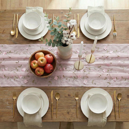Artoid Mode 3D Flower Pink Gauze Embroidery Table Runner 120 Inch 10FT, Tulle Seasonal Spring Kitchen Dining Holiday Table Decor for Home Party