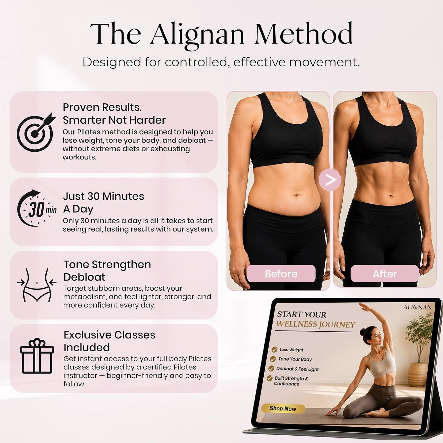 Pilates Kit for Home Workouts with 14” Pilates Ring Pilates 8” Mini Ball with and 3 Booty Bands Set, Pilates Essentials Kit for Women with Guided Workout Video, Home Pilates Equipment