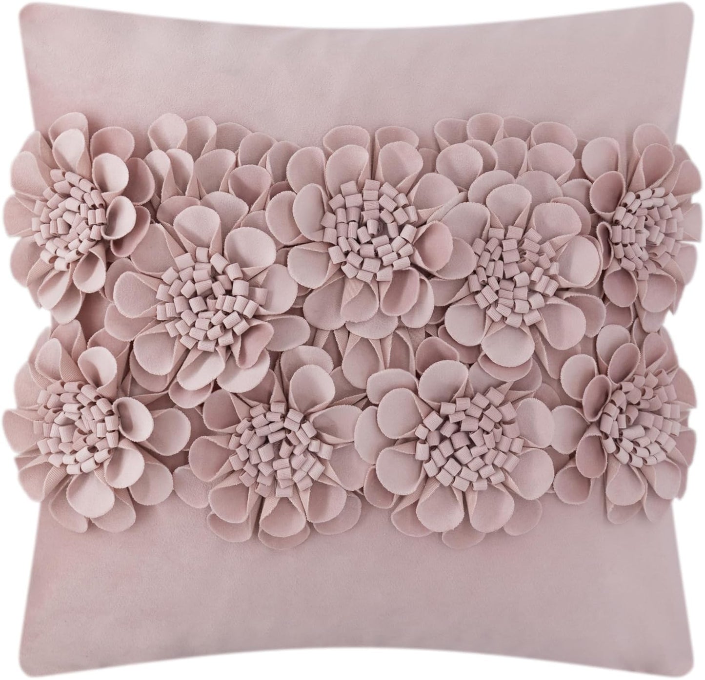 JWH Handmade 3D Flower Throw Pillow Covers Aesthetic Decorative Floral Accent Pillow Cases Stereo Velvet Pillowcase Cute Cushion for Car Bed Couch Bedroom Decor 18x18 Inch Dusty Pink