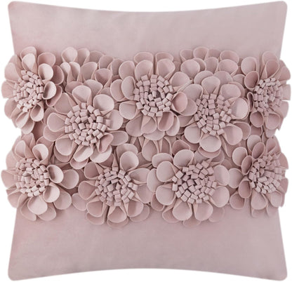 JWH Handmade 3D Flower Throw Pillow Covers Aesthetic Decorative Floral Accent Pillow Cases Stereo Velvet Pillowcase Cute Cushion for Car Bed Couch Bedroom Decor 18x18 Inch Dusty Pink