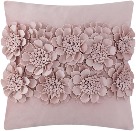 JWH Handmade 3D Flower Throw Pillow Covers Aesthetic Decorative Floral Accent Pillow Cases Stereo Velvet Pillowcase Cute Cushion for Car Bed Couch Bedroom Decor 18x18 Inch Dusty Pink