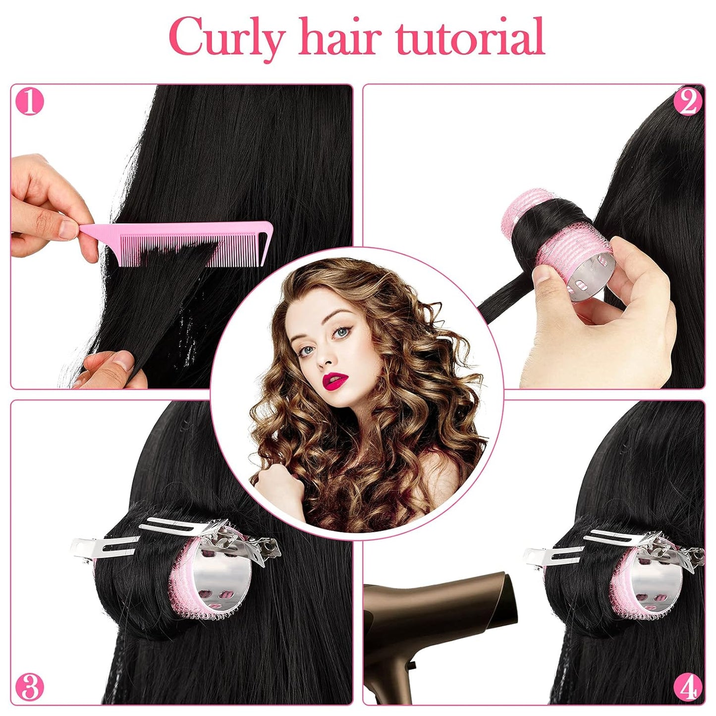 37 Pcs Aluminum Thermal Hair Rollers Set 3 Sizes Self Grip Hair Rollers 18 Pcs Duckbill Clips, Comb Hairdressing Styling Tool for Women, Men(1.1,Pink Series)