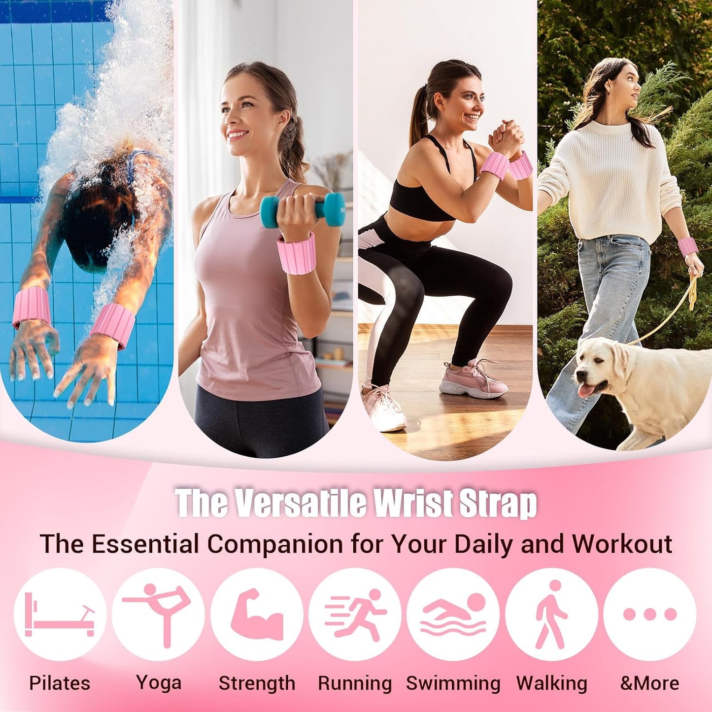 Pilates Wrist Weights for Women, Wearable Strong Magnetic Arm & Leg Weights Set of 2(1 lb Each), Adjustable Wrist Weights for Walking, Yoga, Strength Training, Swimming, Running & Jogging