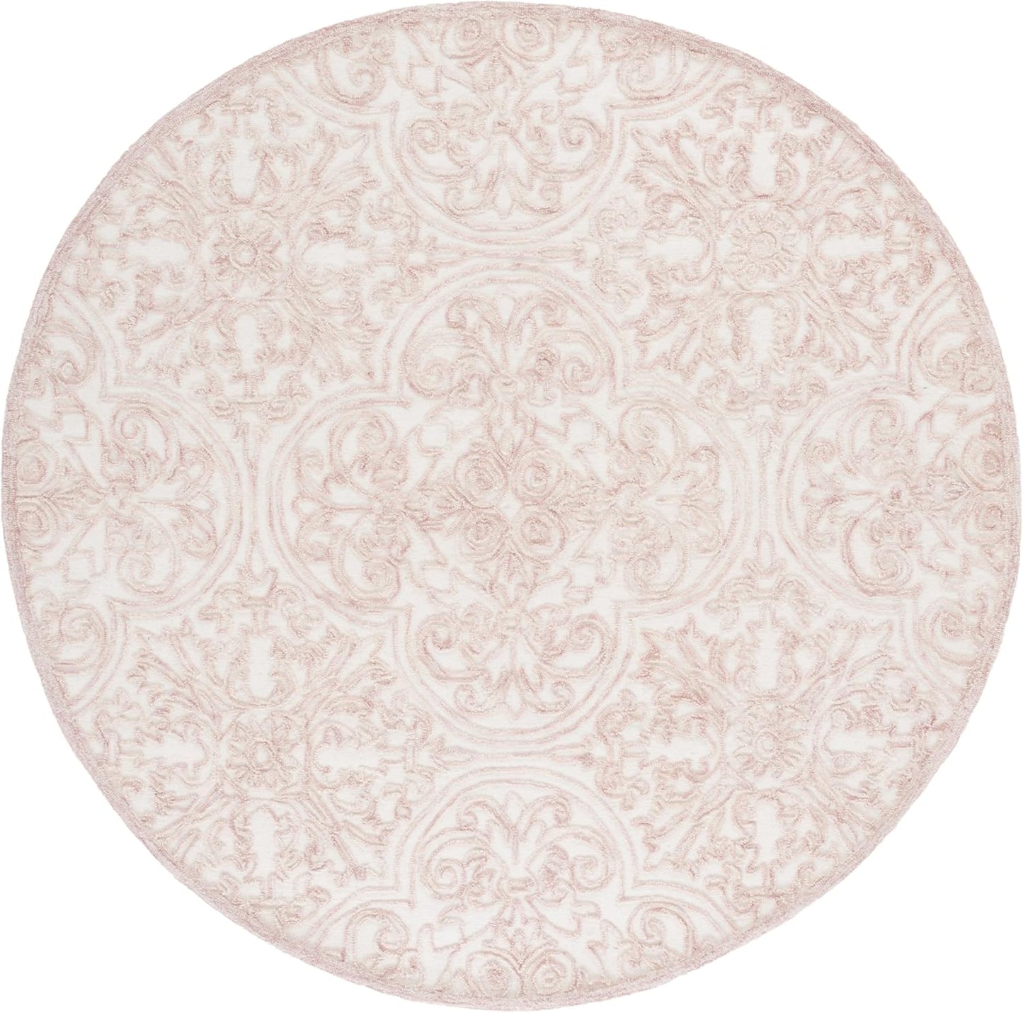 Martha Stewart x SAFAVIEH Accent Rug - 4' Round, Ivory & Pink, Handmade Wool, Ideal for Living Room, Foyer, Bedroom (MSR3511U-4R)