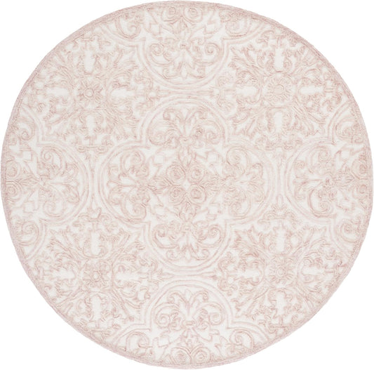 Martha Stewart x SAFAVIEH Accent Rug - 4' Round, Ivory & Pink, Handmade Wool, Ideal for Living Room, Foyer, Bedroom (MSR3511U-4R)