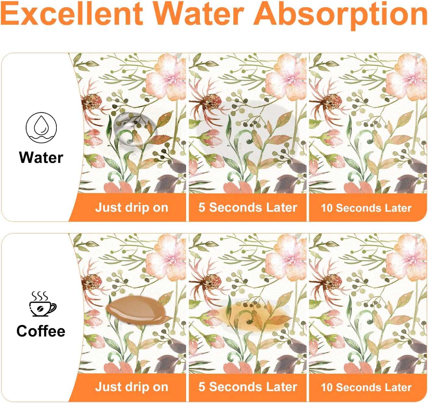 LOKHOM Dish Drying Mat for Kitchen Counter, 12"x20" Absorbent Coffee Bar Mat with Pink Roses Petals , Dish Drainer Rack Mats for Kitchen Counter Coffee Maker Coffee Pot Dining Room Decoration