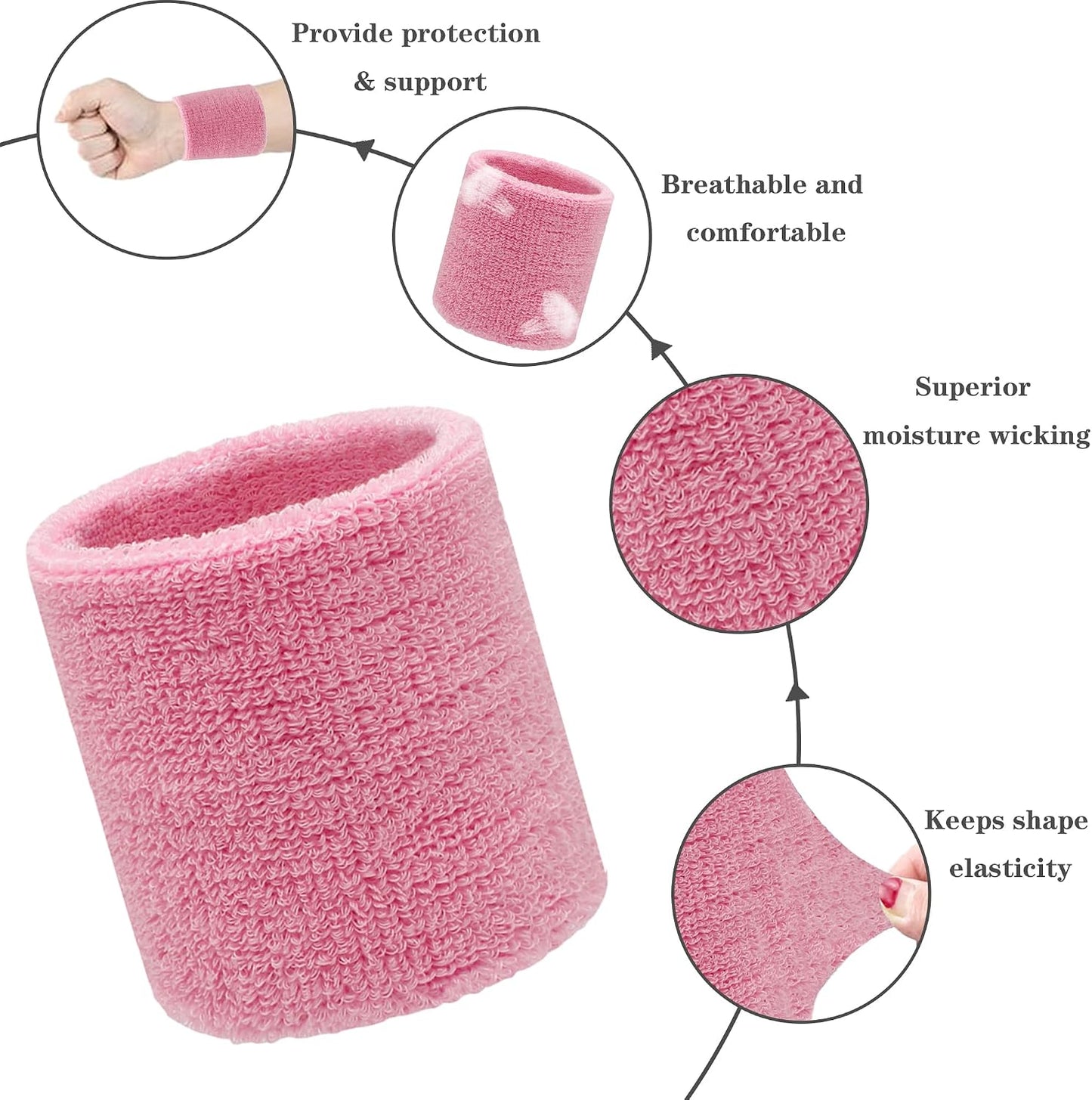 6 Pieces Sweatband Set Sports Headband Wristband Set, Moisture Wicking Athletic Sweatbands 4 Wrist Sweatband and 2 Headbands, Terry Cloth Sweat Absorbing Head Band for Workout
