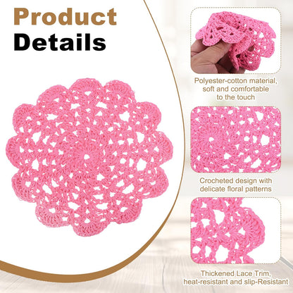 uxcell 4Pcs Crocheted Cotton Doilies, 5.5" Lace Doilies for Tables Cloth Lace Placemats Handmade Tray Doilies Round Cups Coasters for Glasses Crafts Kitchen Dining Room, Dark Pink