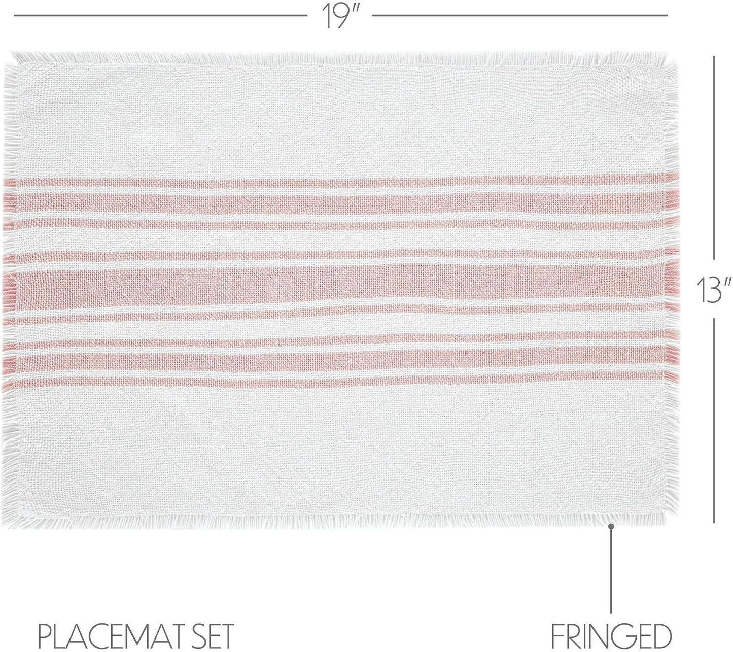 Antique White Stripe Farmhouse 13"x19" Placemat Set of 6 Pink Recycled Plastic (PET) Striped Water-Resistant Rect Kitchen Table Decor, 12 Pack