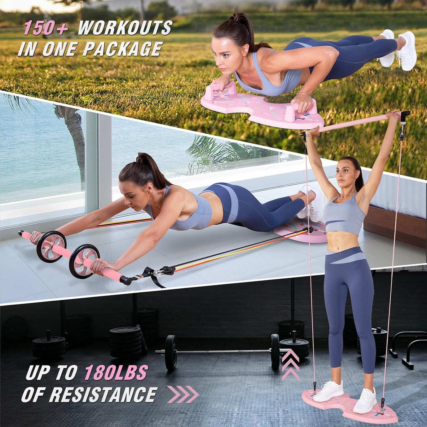 LALAHIGH Push Up Board,36 in 1 Home Gym Equipment with Ab Roller Wheel & Resistance Bands, Portable Foldable Workout Board for Full Body Strength Training Men Women,Gift for Grilfriend