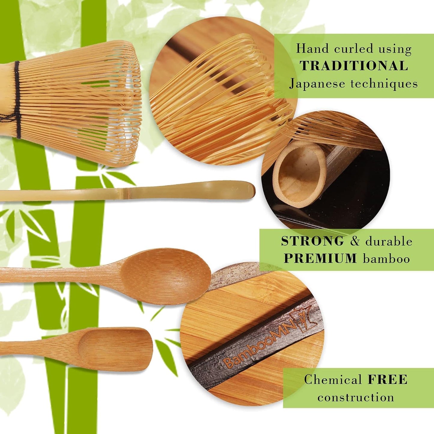 BambooMN Matcha Bowl Set (Includes Bowl, Rest, Tea Whisk, Chasaku & Tea Spoon) 1 Set Pink