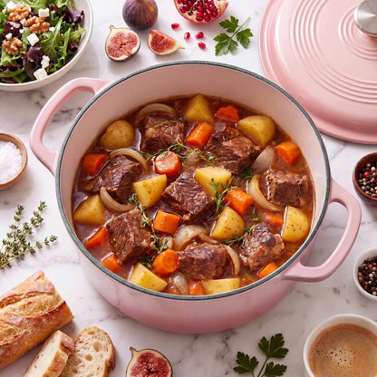 Sweetcrispy 6 Quart Cast Iron Dutch Oven with Lid, Enameled Heavy Duty Cookware, Oven Safe to 500°F, Perfect for Bread Baking, Braising, Roasting & Stews, Moisture-Locking Lid, Dual Handles, Pink