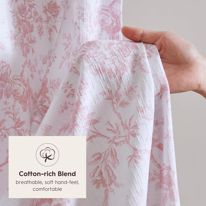 Laura Ashley Walled Garden Shower Curtain, Textured Cotton-Rich Slub Fabric, Tonal Floral Print, Elegant Transitional Bathroom Decor, Machine Washable 72"x72", Pink
